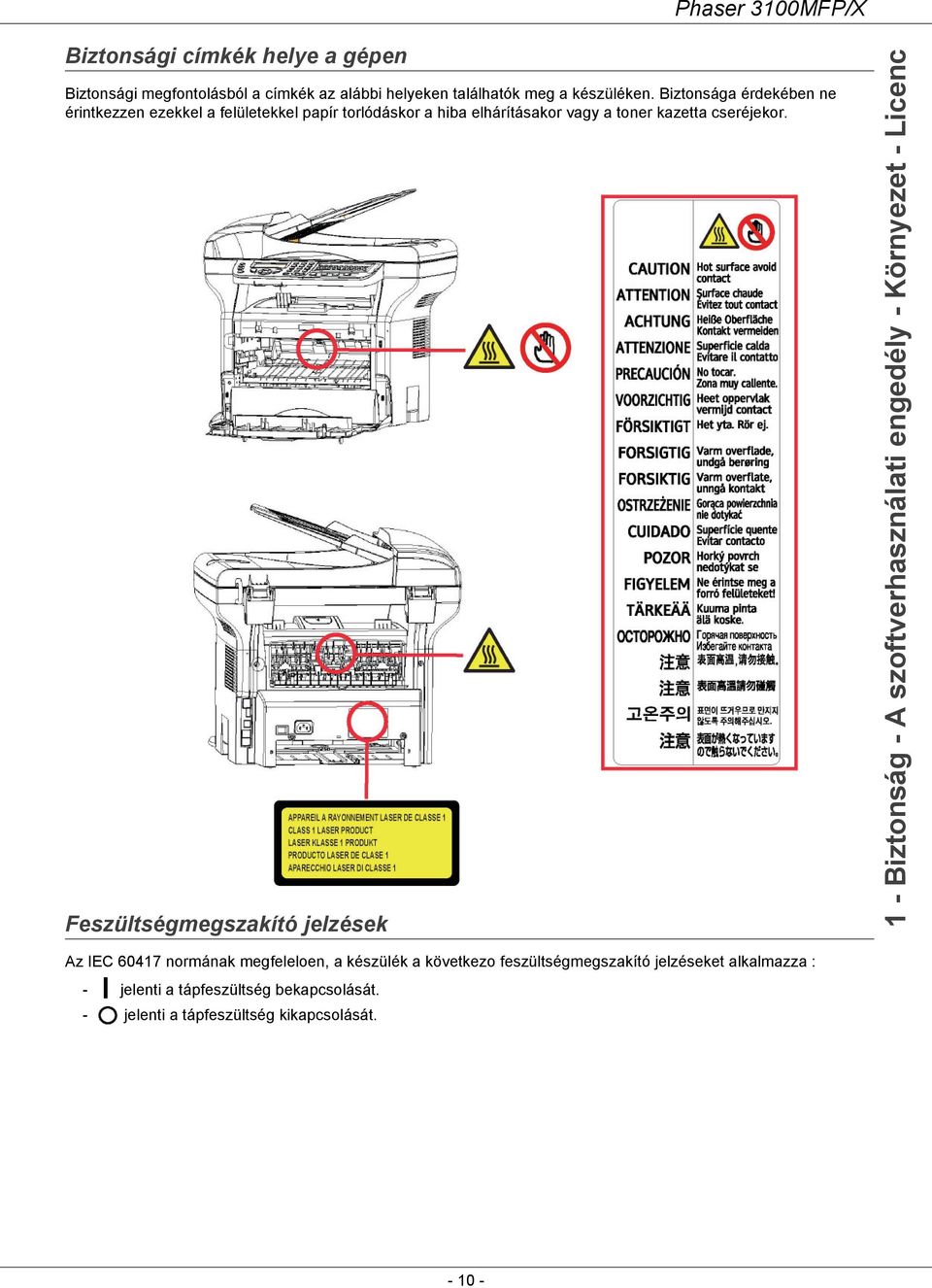 Feszültségmegszakító jelzések 1 - Biztonság - A szoftverhasználati engedély - Környezet - Licenc Az IEC 60417 normának megfeleloen, a