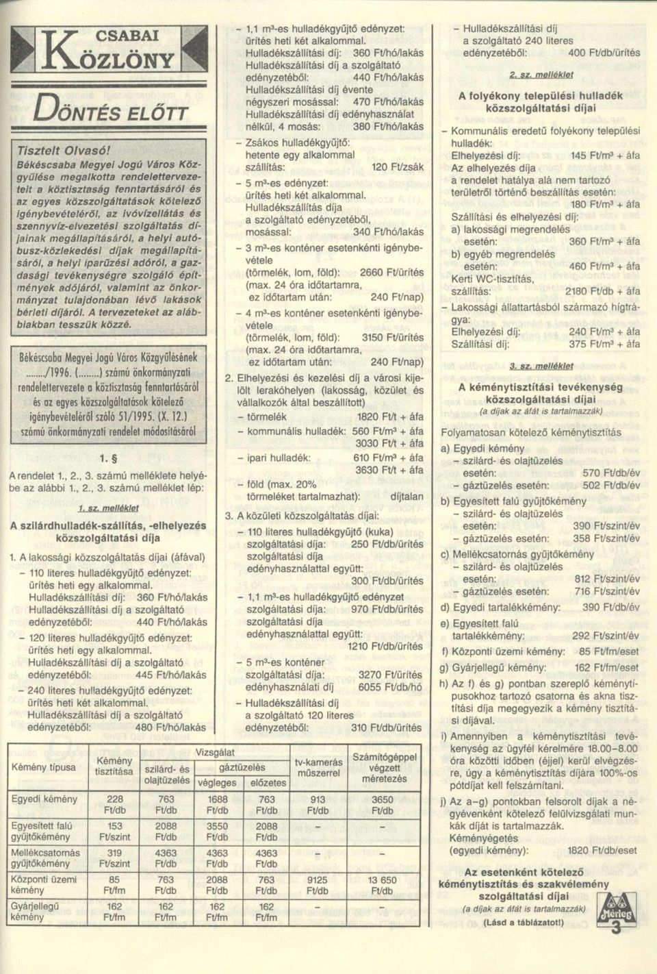 szolgáltatás díjainak megállapításáról, a helyi autóbusz-közlekedési díjak megállapításáról, a helyi Iparűzési adóról, a gazdasági tevékenységre szolgáló építmények adójáról, valamint az önkormányzat