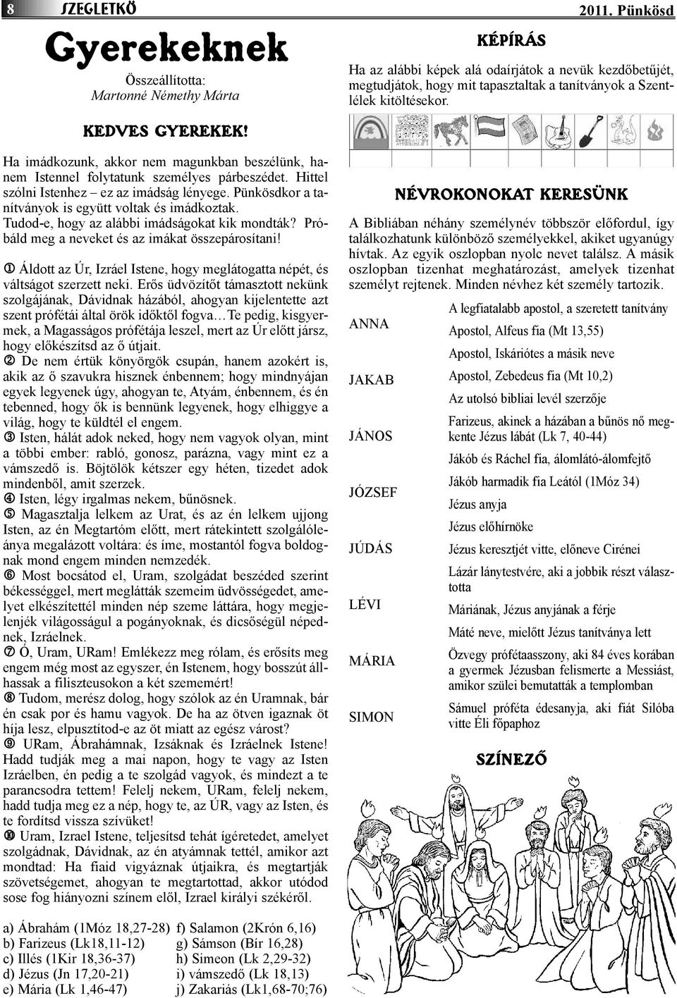 Ha imádkozunk, akkor nem magunkban beszélünk, hanem Istennel folytatunk személyes párbeszédet. Hittel szólni Istenhez ez az imádság lényege. Pünkösdkor a tanítványok is együtt voltak és imádkoztak.