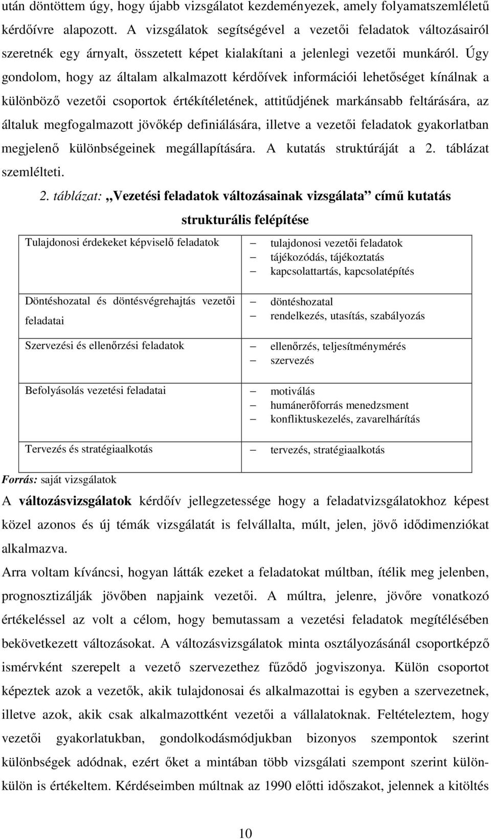 Úgy gondolom, hogy az általam alkalmazott kérdıívek információi lehetıséget kínálnak a különbözı vezetıi csoportok értékítéletének, attitődjének markánsabb feltárására, az általuk megfogalmazott