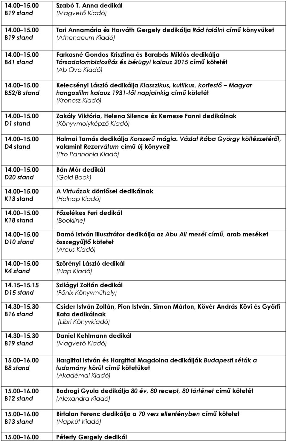 Ovo Kiadó) Kelecsényi László dedikálja Klasszikus, kultikus, korfestı Magyar hangosfilm kalauz 1931-tıl napjainkig címő kötetét (Kronosz Kiadó) Zakály Viktória, Helena Silence és Kemese Fanni