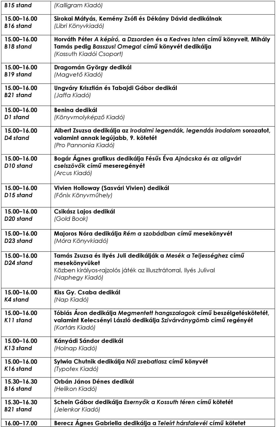 címő könyvét dedikálja (Kossuth Kiadói Csoport) Dragomán György dedikál Ungváry Krisztián és Tabajdi Gábor dedikál (Jaffa Kiadó) Benina dedikál (Könyvmolyképzı Kiadó) Albert Zsuzsa dedikálja az