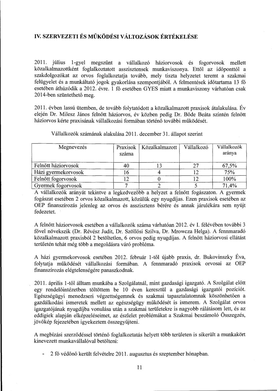 esetében áthúzódik a 2012. évre. l fő esetében GYES miatt a munkaviszony várhatóan csak 2014-ben szüntethető meg. 2011.