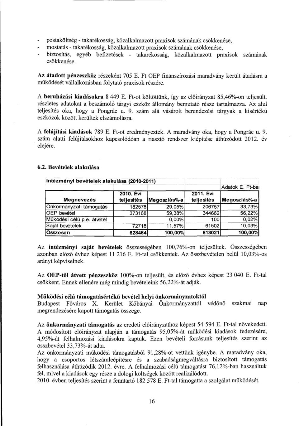 A beruházási kiadásokra 8 449 E. Ft-ot költöttünk, így az előirányzat 85,46%-on teljesült. részletes adatokat a beszámoló tárgyi eszköz állomány bemutató része tartalmazza.