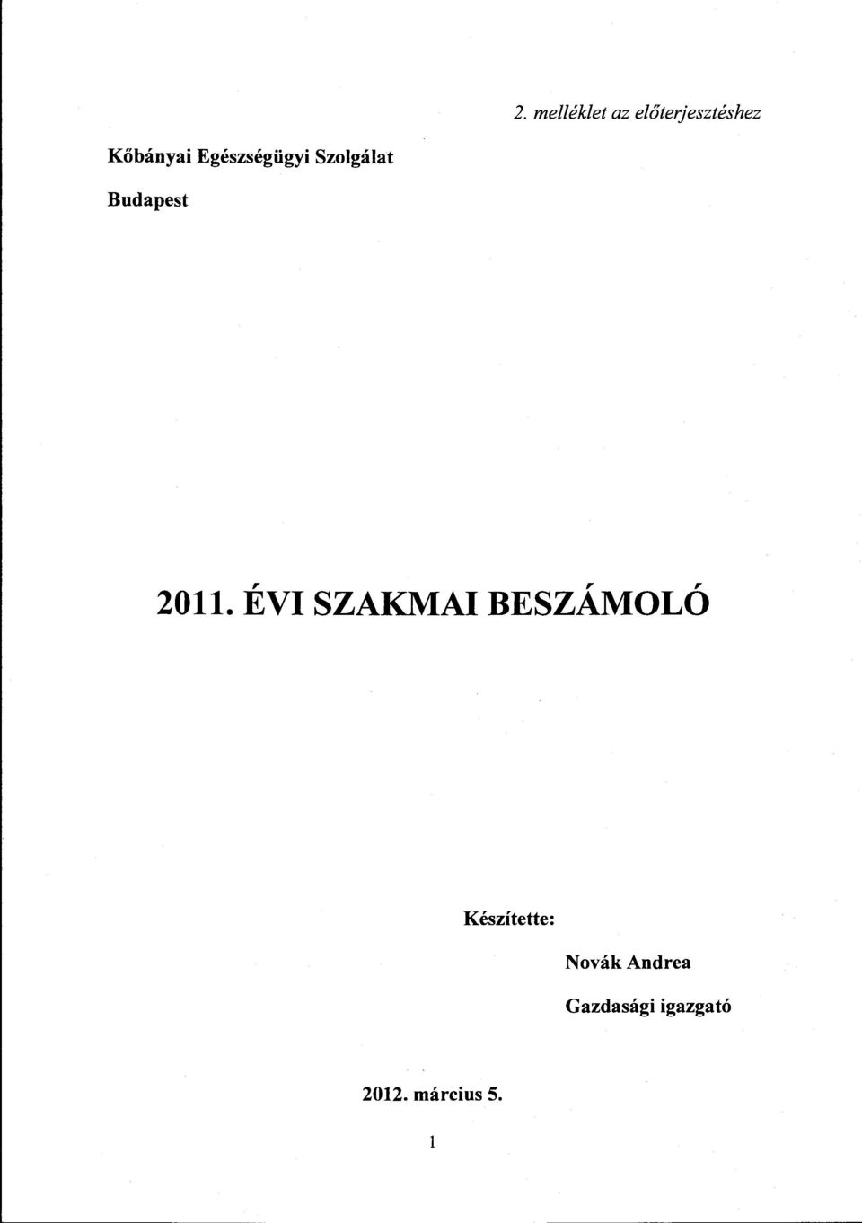 2011. ÉVI SZAKMAI BESZÁMOLÓ Készítette: