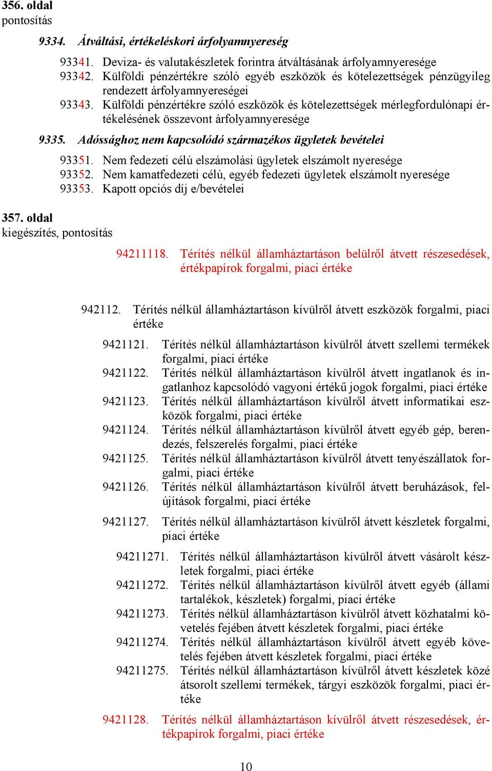 Külföldi pénzértékre szóló eszközök és kötelezettségek mérlegfordulónapi lésének összevont árfolyamnyeresége 9335. Adóssághoz nem kapcsolódó származékos ügyletek bevételei 93351.