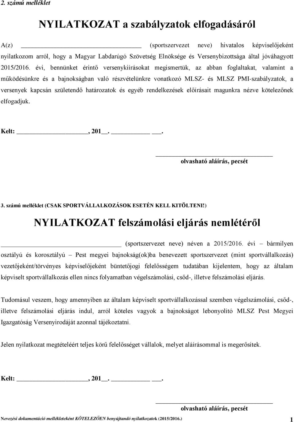 évi, bennünket érintő versenykiírásokat megismertük, az abban foglaltakat, valamint a működésünkre és a bajnokságban való részvételünkre vonatkozó MLSZ- és MLSZ PMI-szabályzatok, a versenyek kapcsán