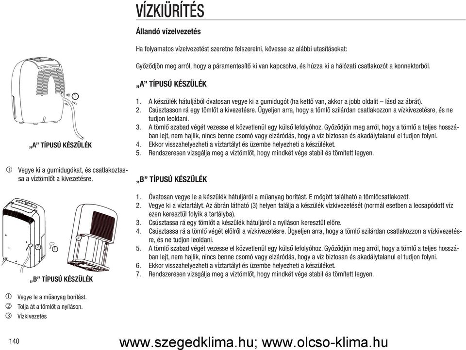 A készülék hátuljából óvatosan vegye ki a gumidugót (ha kettő van, akkor a jobb oldalit lásd az ábrát). Csúsztasson rá egy tömlőt a kivezetésre.