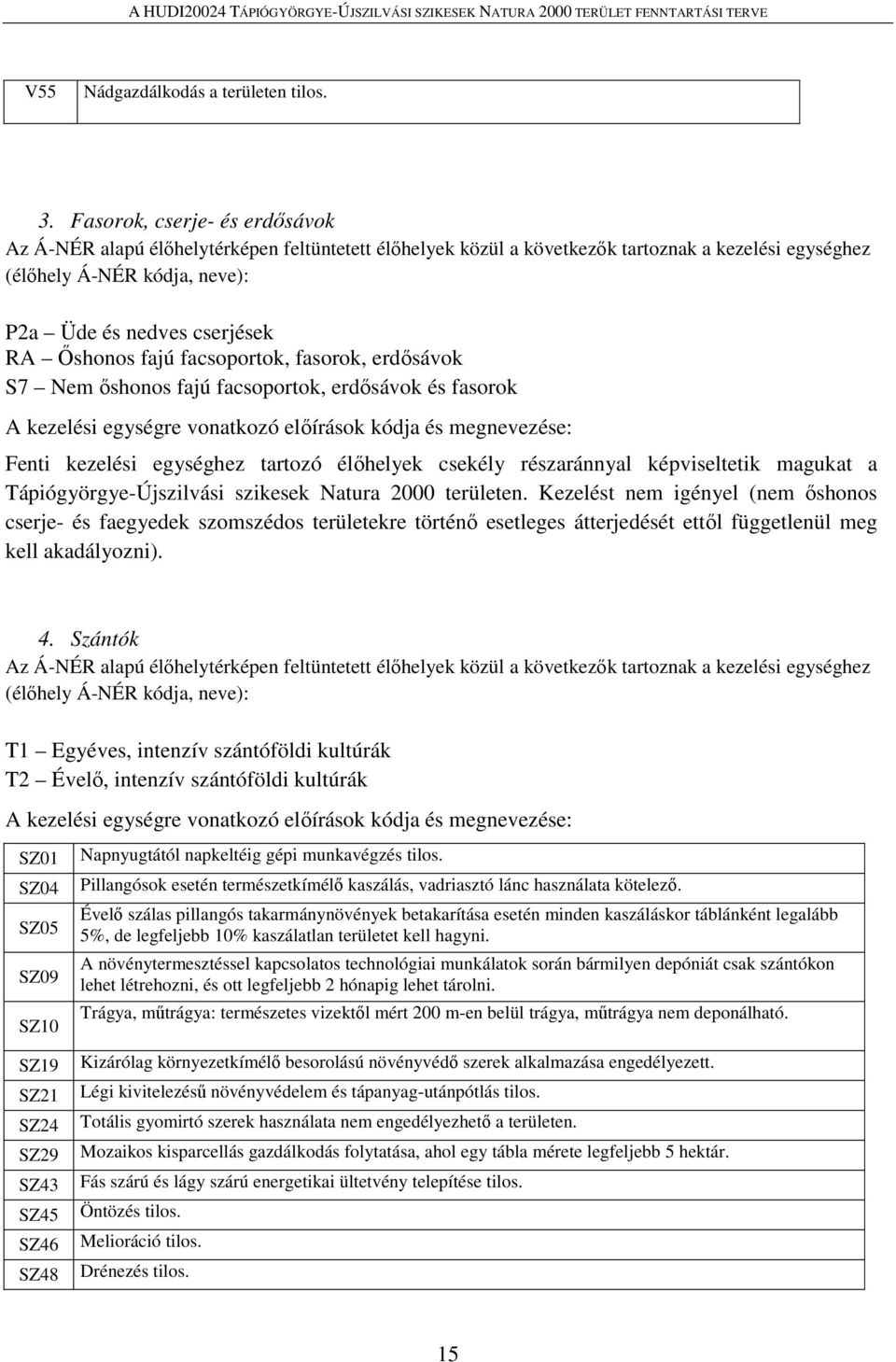 Őshonos fajú facsoportok, fasorok, erdősávok S7 Nem őshonos fajú facsoportok, erdősávok és fasorok A kezelési egységre vonatkozó előírások kódja és megnevezése: Fenti kezelési egységhez tartozó