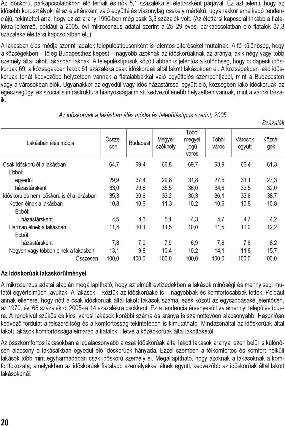 Ez azt jelenti, hogy az idősebb korosztályoknál az élettársként való együttélés viszonylag csekély mértékű, ugyanakkor emelkedő tendenciájú, tekintettel arra, hogy ez az arány 1990-ben még csak 3,3