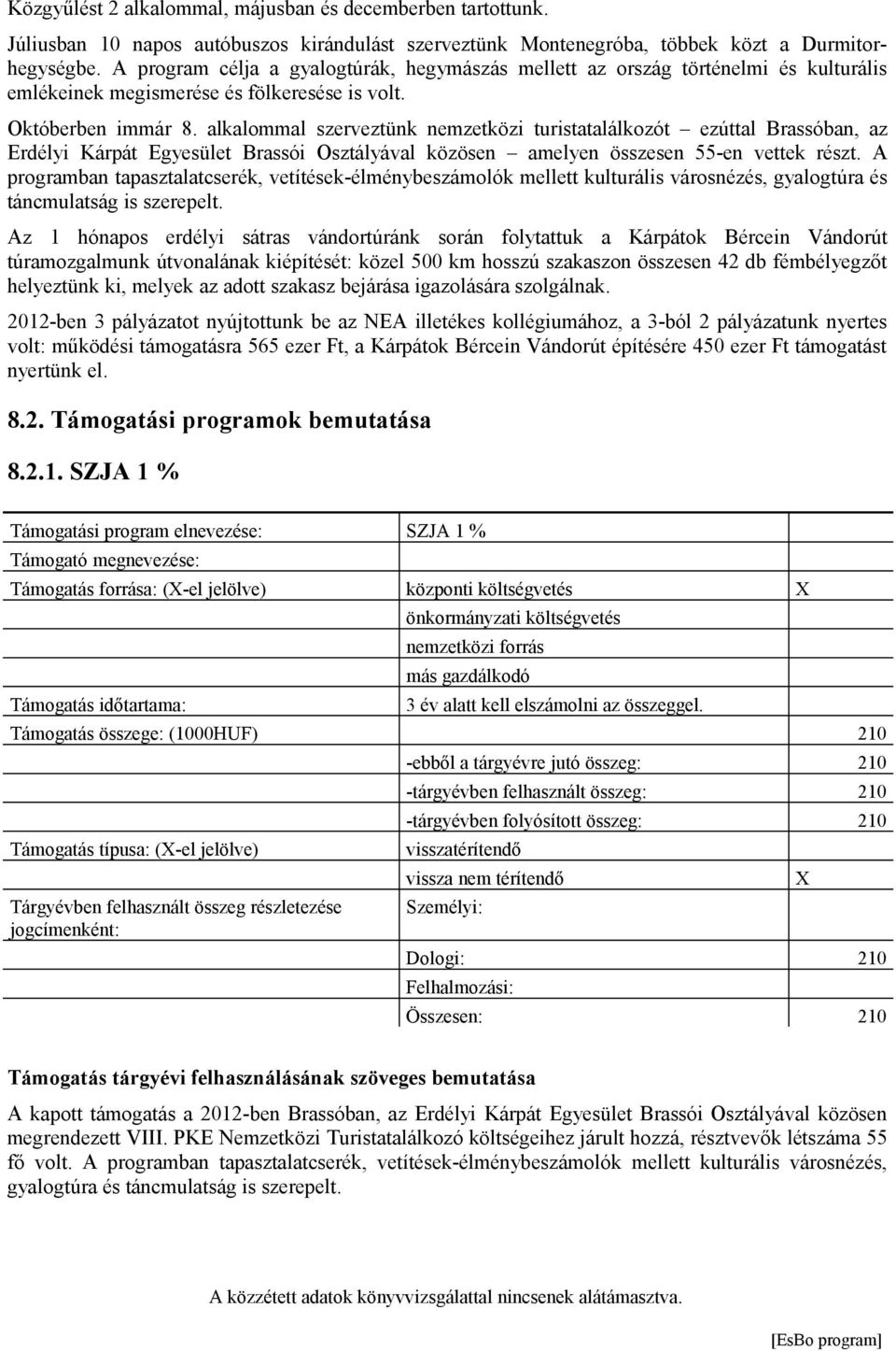 alkalommal szerveztünk nemzetközi turistatalálkozót ezúttal Brassóban, az Erdélyi Kárpát Egyesület Brassói Osztályával közösen amelyen összesen 55-en vettek részt.