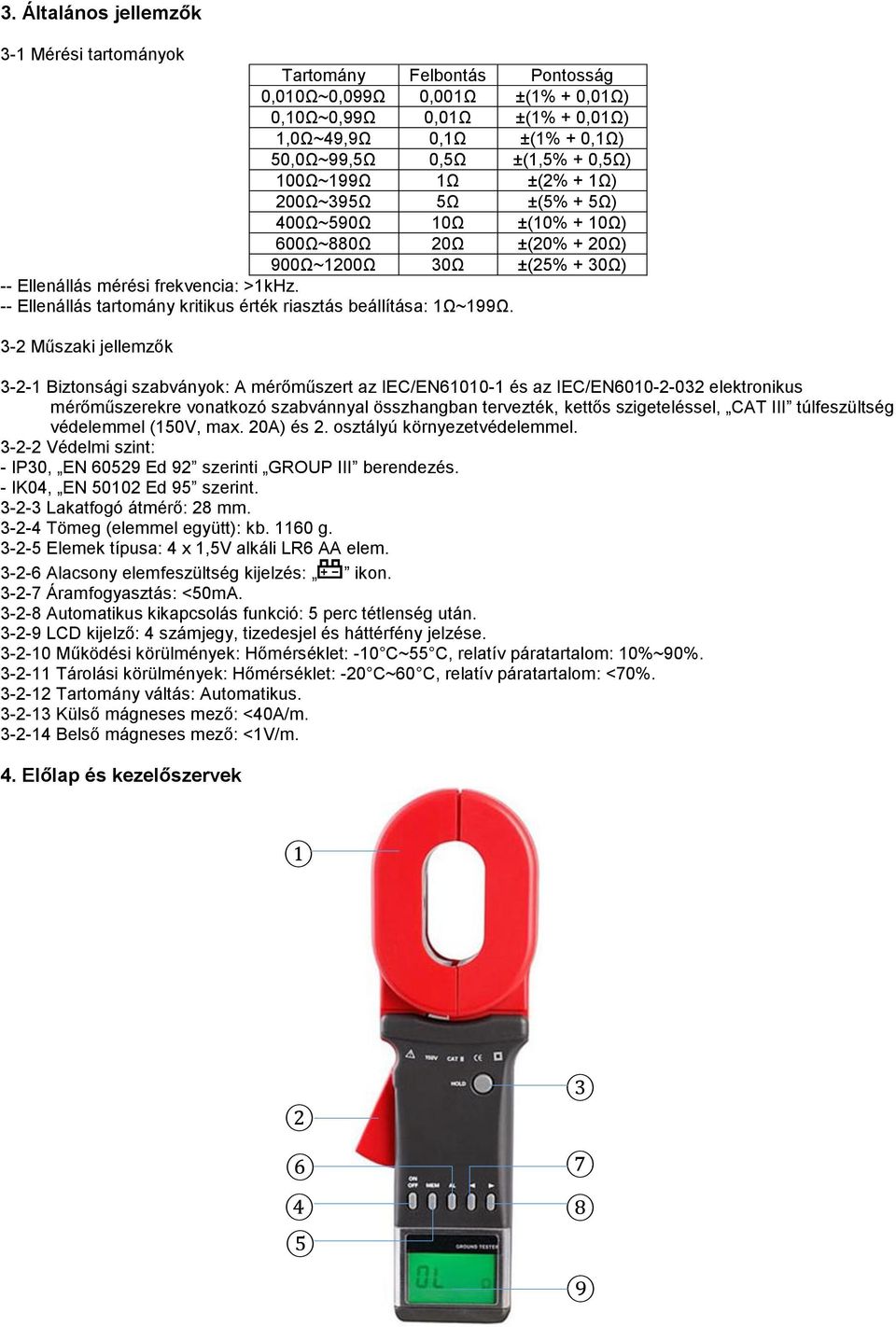 -- Ellenállás tartomány kritikus érték riasztás beállítása: Ω~99Ω.