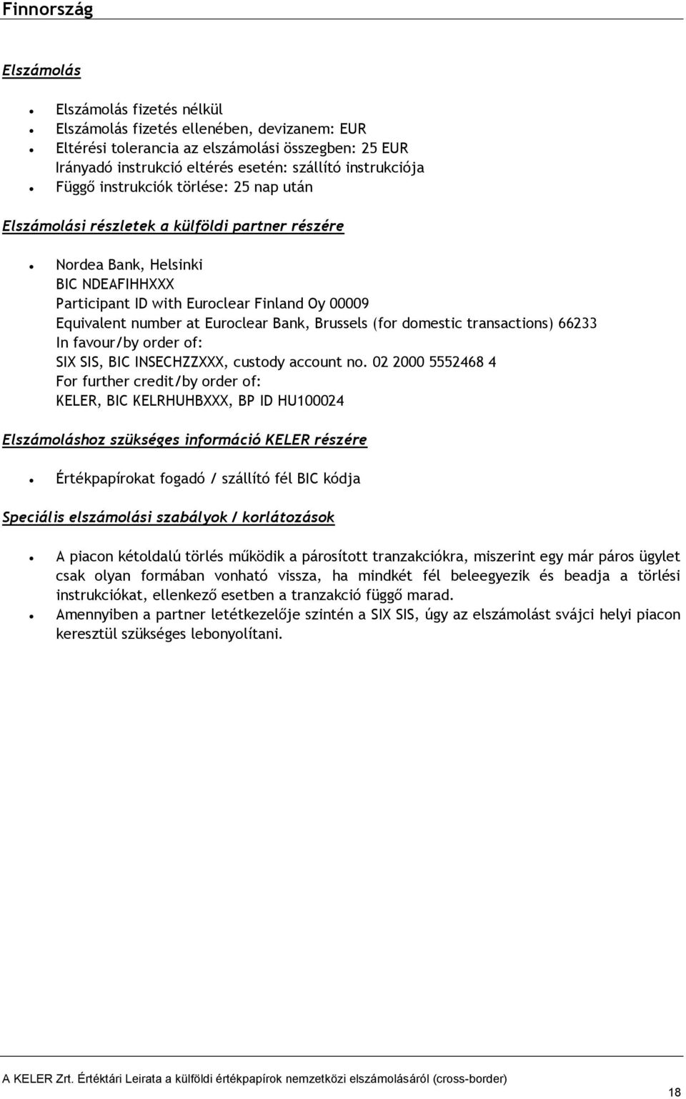 number at Euroclear Bank, Brussels (for domestic transactions) 66233 SIX SIS, BIC INSECHZZXXX, custody account no.