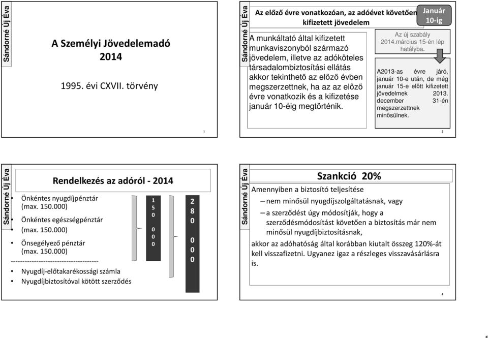 tekinthető az előző évben megszerzettnek, ha az az előző évre vonatkozik és a kifizetése január 10-éig megtörténik. Január 10-ig Az új szabály 2014.március 15-én lép hatályba.