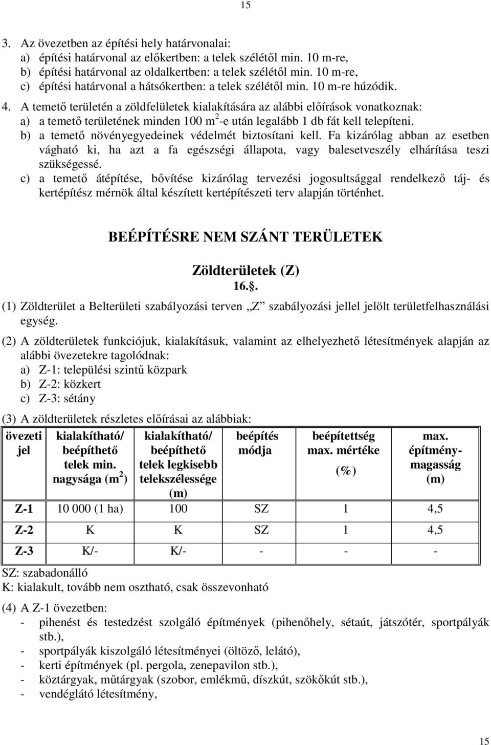 A temetı területén a zöldfelületek kialakítására az alábbi elıírások vonatkoznak: a) a temetı területének minden 100 m 2 -e után legalább 1 db fát kell telepíteni.