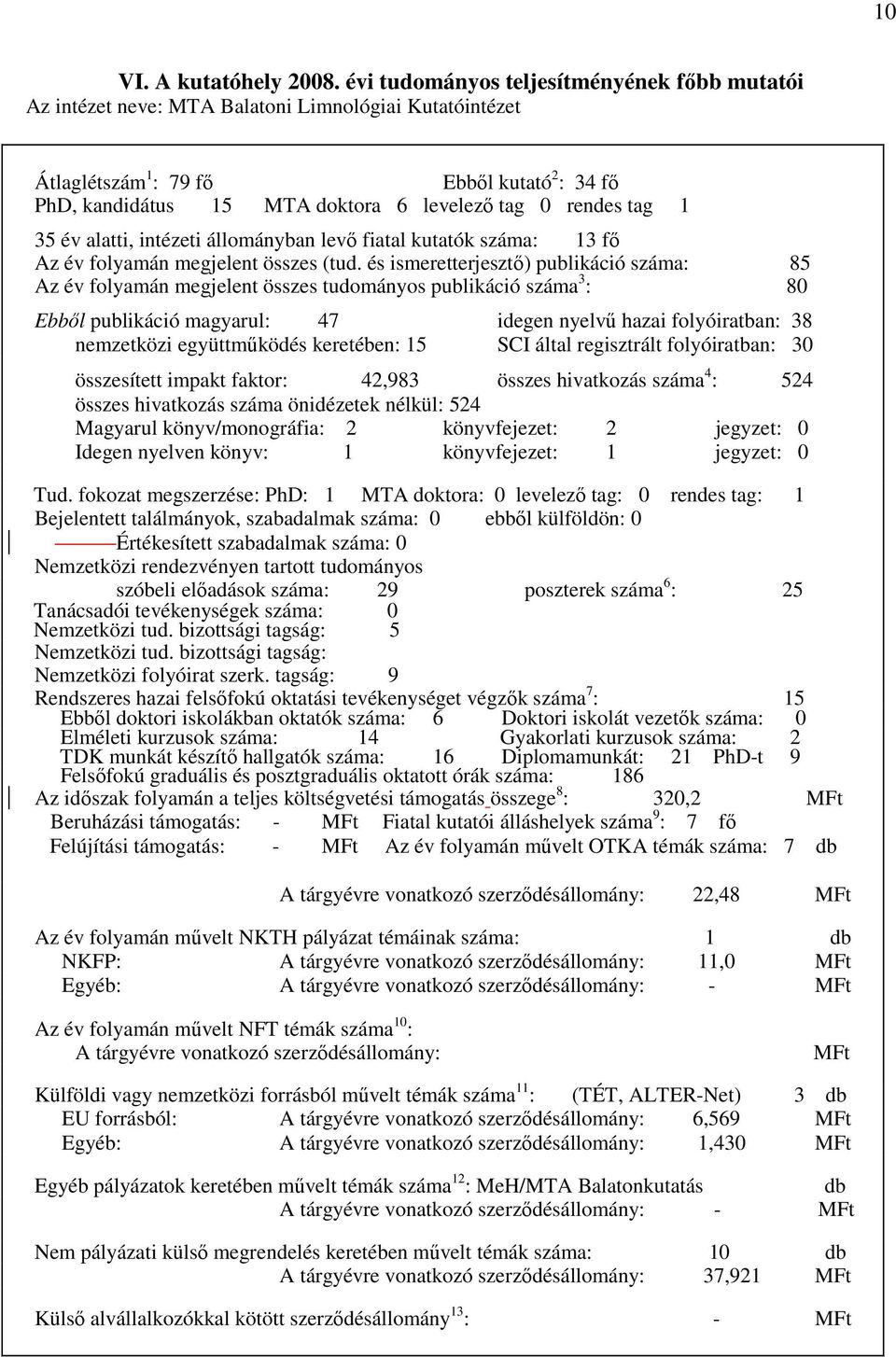 rendes tag 1 35 év alatti, intézeti állományban levő fiatal kutatók száma: 13 fő Az év folyamán megjelent összes (tud.