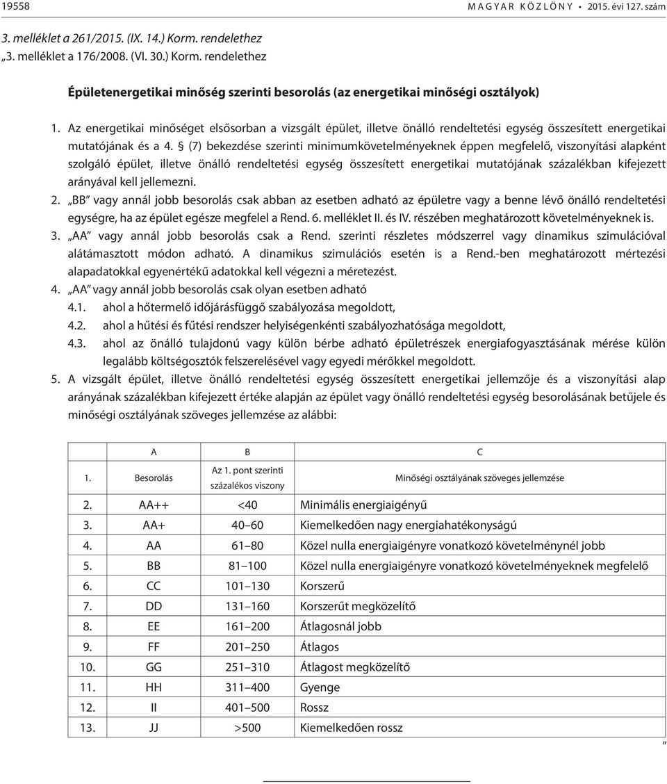 (7) bekezdése szerinti minimumkövetelményeknek éppen megfelelő, viszonyítási alapként szolgáló épület, illetve önálló rendeltetési egység összesített energetikai mutatójának százalékban kifejezett