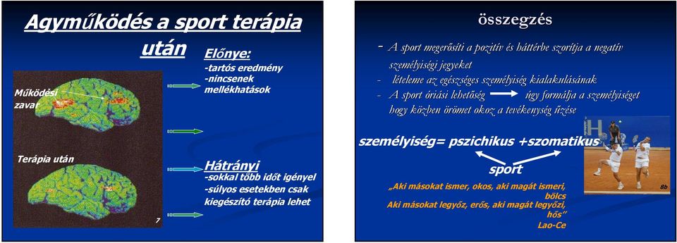 lehetıség úgy formálja a lyiséget hogy közben k örömet okoz a tevékenys kenység őzése ég= pszichikus +szomatikus Terápia után 7 Hátrányi -sokkal több idıt