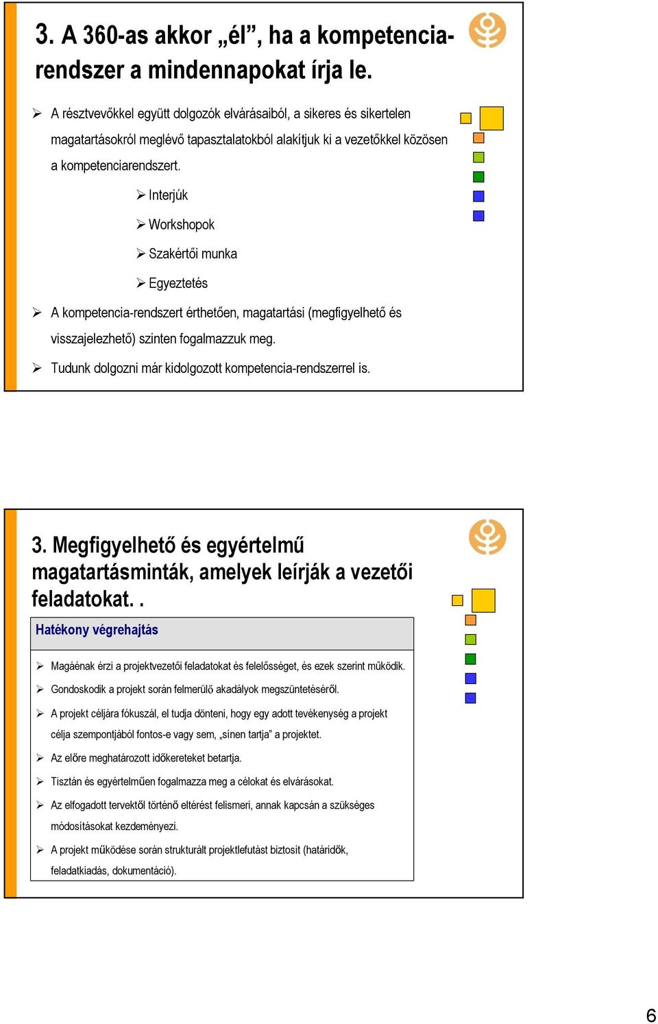 Interjúk Workshopok Szakértői munka Egyeztetés A kompetencia-rendszert érthetően, magatartási (megfigyelhető és visszajelezhető) szinten fogalmazzuk meg.