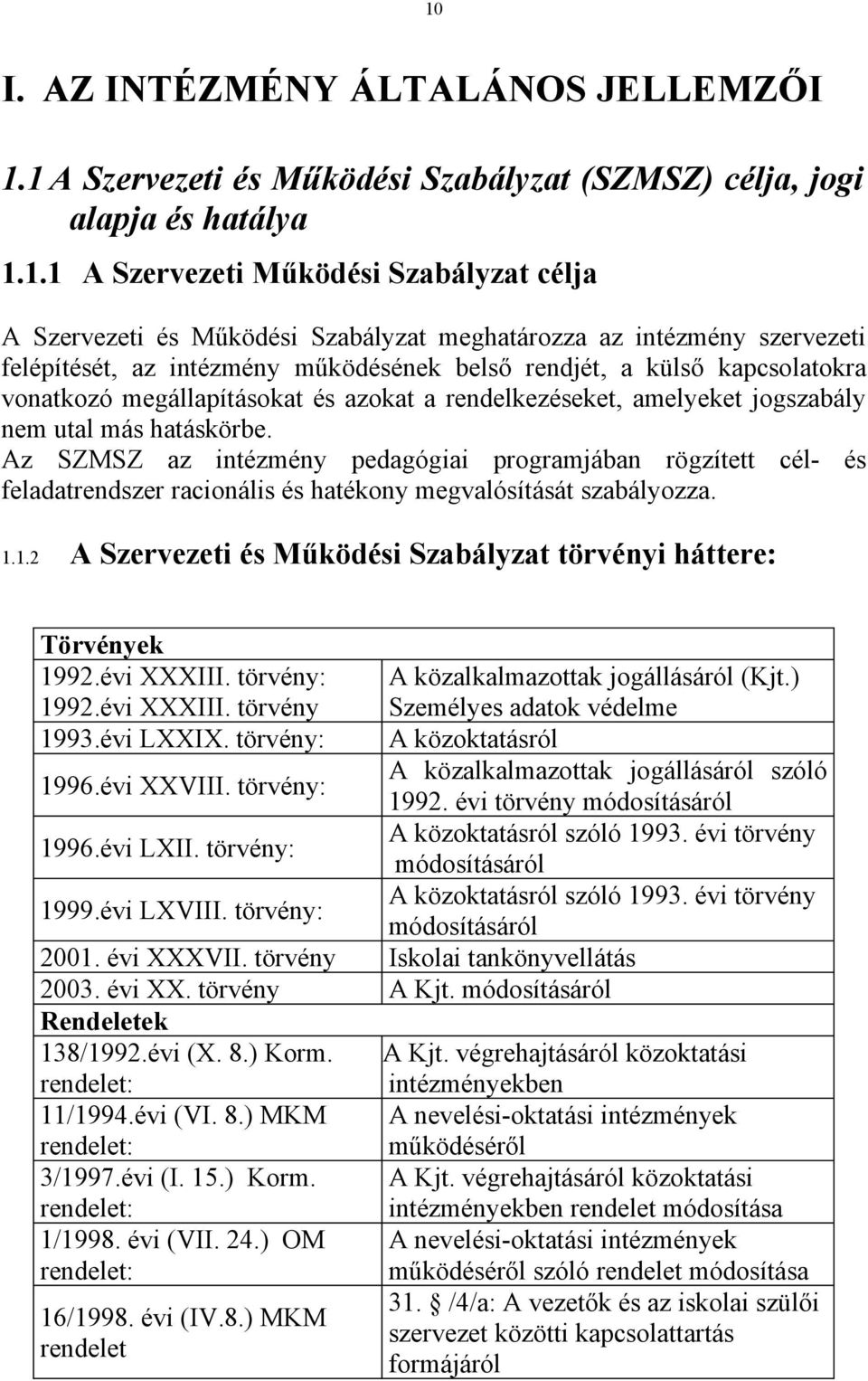 más hatáskörbe. Az SZMSZ az intézmény pedagógiai programjában rögzített cél- és feladatrendszer racionális és hatékony megvalósítását szabályozza. 1.