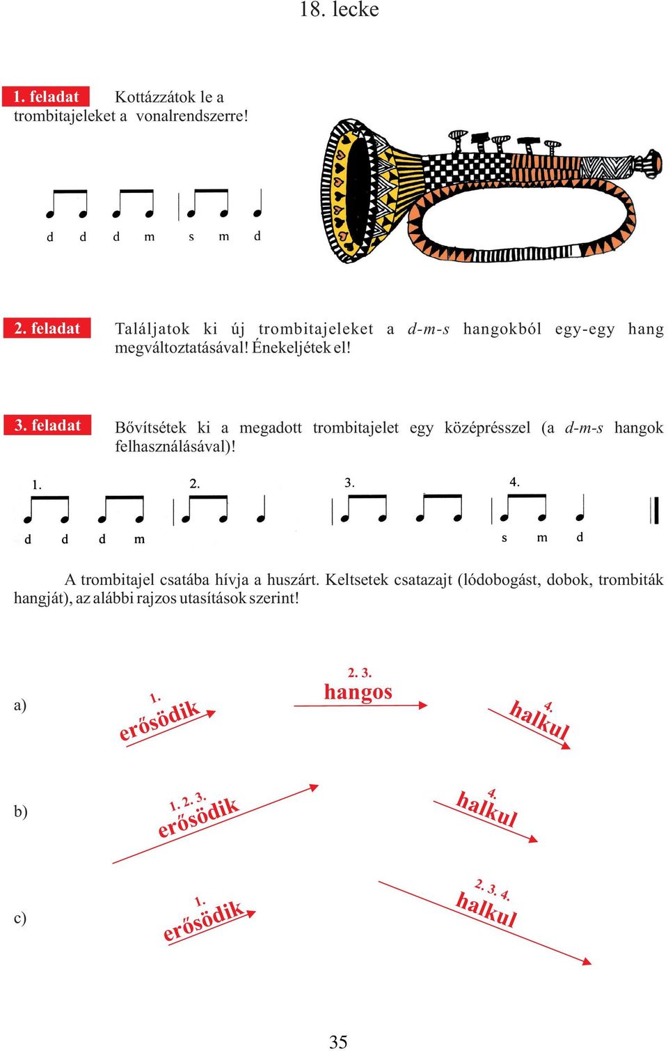 feladat Bõvítsétek ki a megadott trombitajelet egy középrésszel (a felhasználásával)!