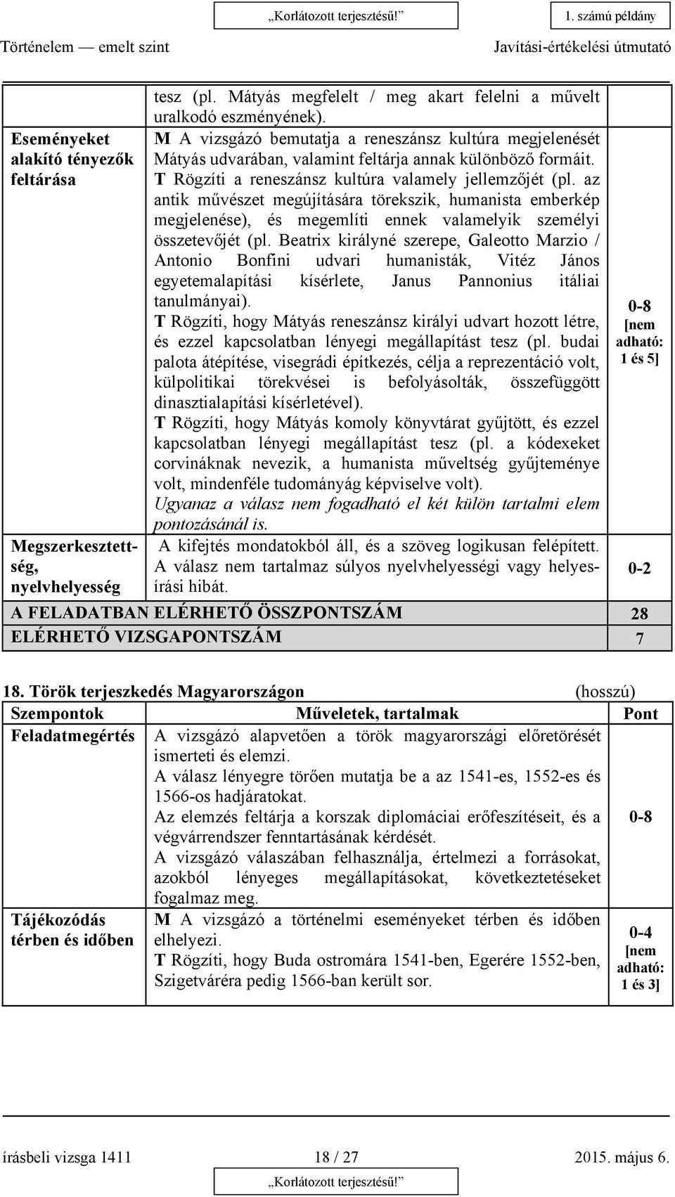 az antik művészet megújítására törekszik, humanista emberkép megjelenése), és megemlíti ennek valamelyik személyi összetevőjét (pl.