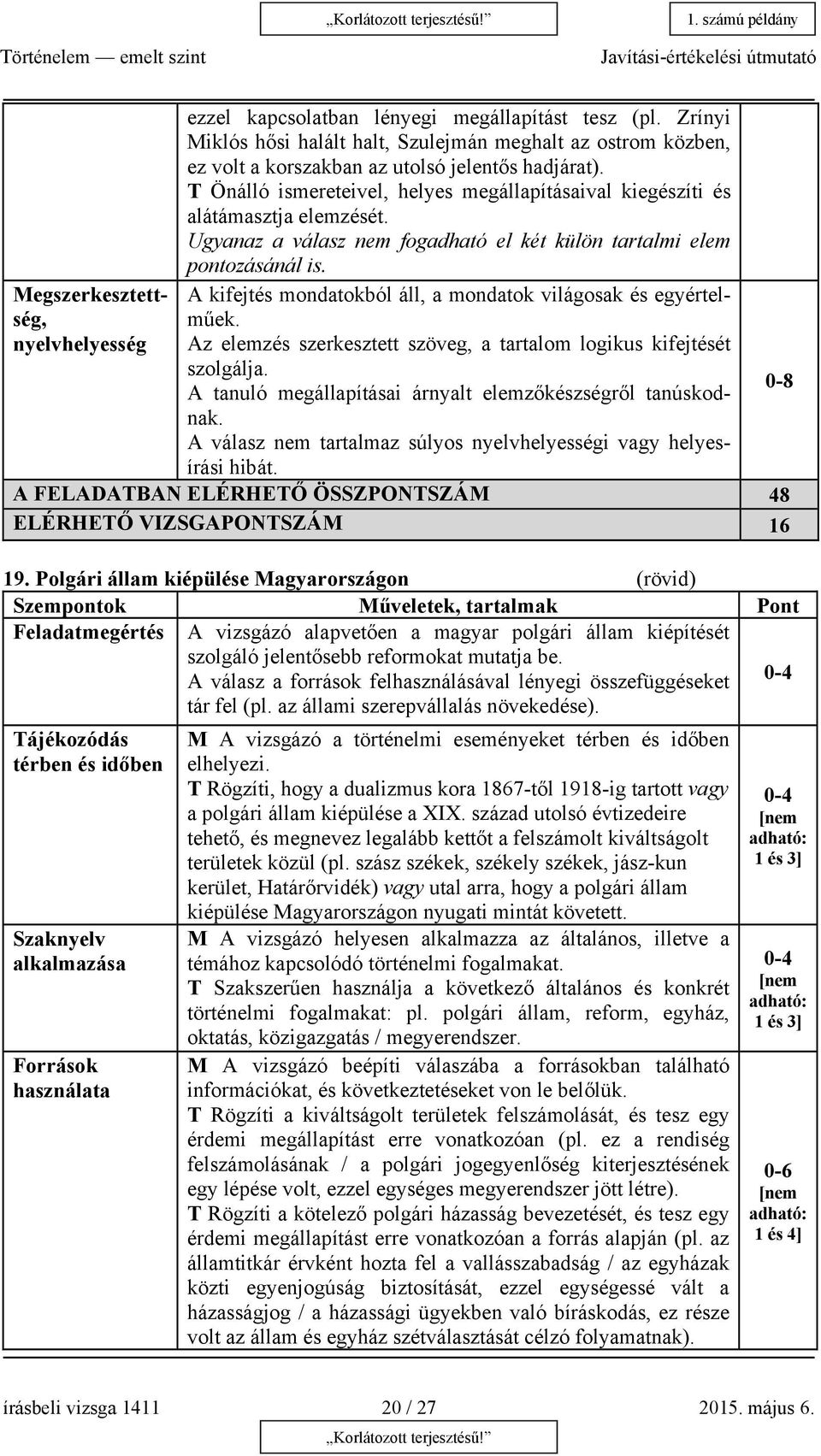 T Önálló ismereteivel, helyes megállapításaival kiegészíti és alátámasztja elemzését. Ugyanaz a válasz nem fogadható el két külön tartalmi elem pontozásánál is.