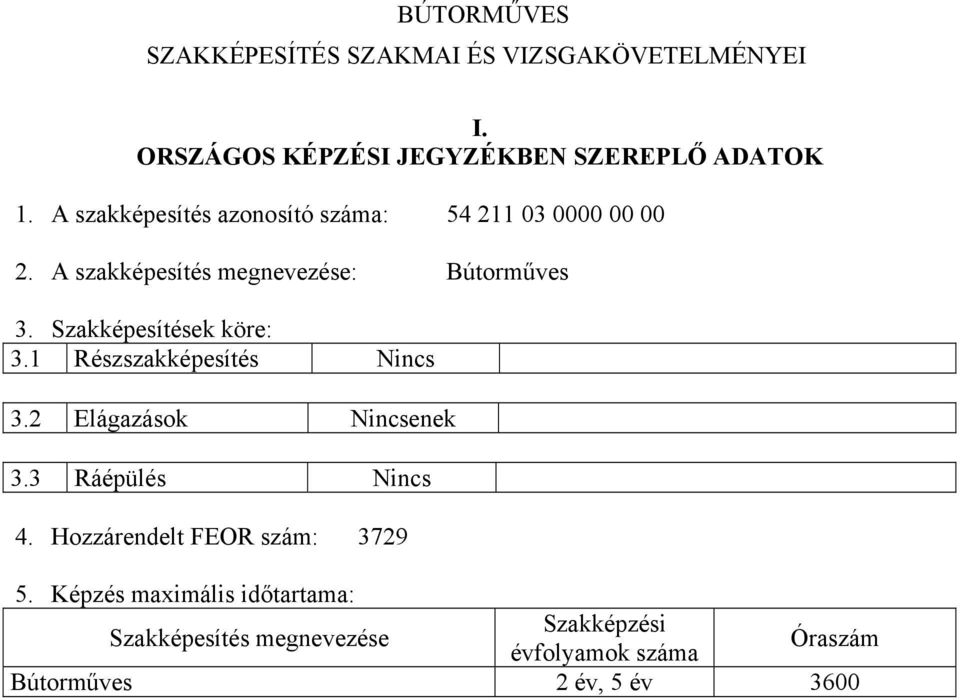 Szakképesítések köre: 3.1 Részszakképesítés Nincs 3.2 Elágazások Nincsenek 3.3 Ráépülés Nincs 4.