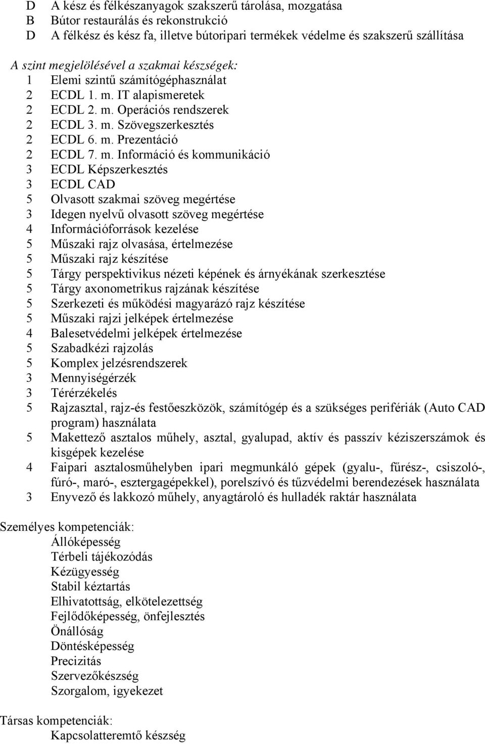 m. Információ és kommunikáció 3 ECDL Képszerkesztés 3 ECDL CAD 5 Olvasott szakmai szöveg megértése 3 Idegen nyelvű olvasott szöveg megértése 4 Információforrások kezelése 5 Műszaki rajz olvasása,