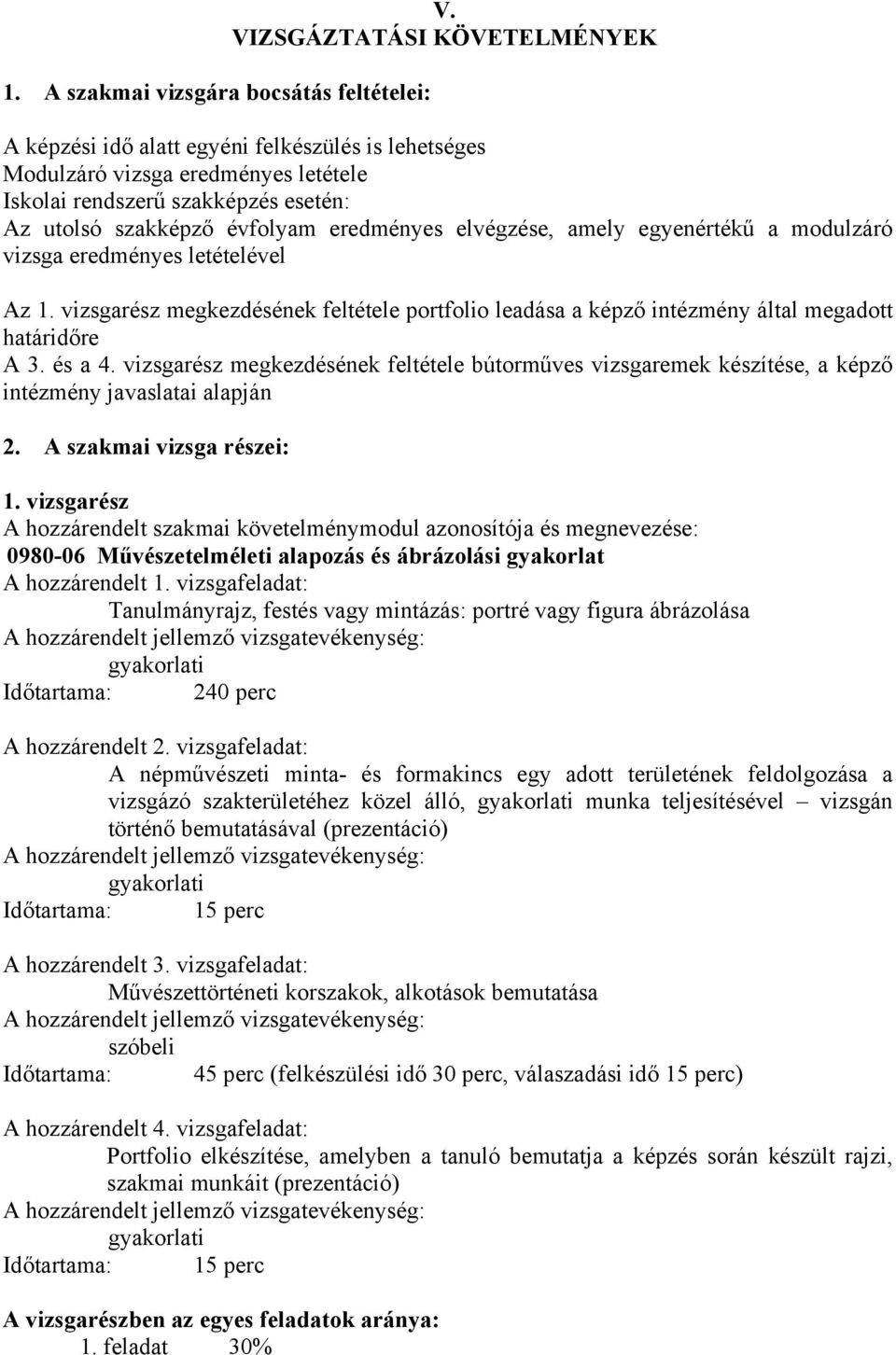 elvégzése, amely egyenértékű a modulzáró vizsga eredményes letételével Az 1. vizsgarész megkezdésének feltétele portfolio leadása a képző intézmény által megadott határidőre A 3. és a 4.