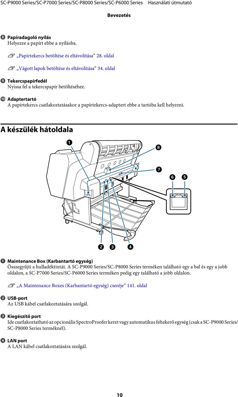 A készülék hátoldala A Maintenance Box (Karbantartó egység) Összegyűjti a hulladéktintát.