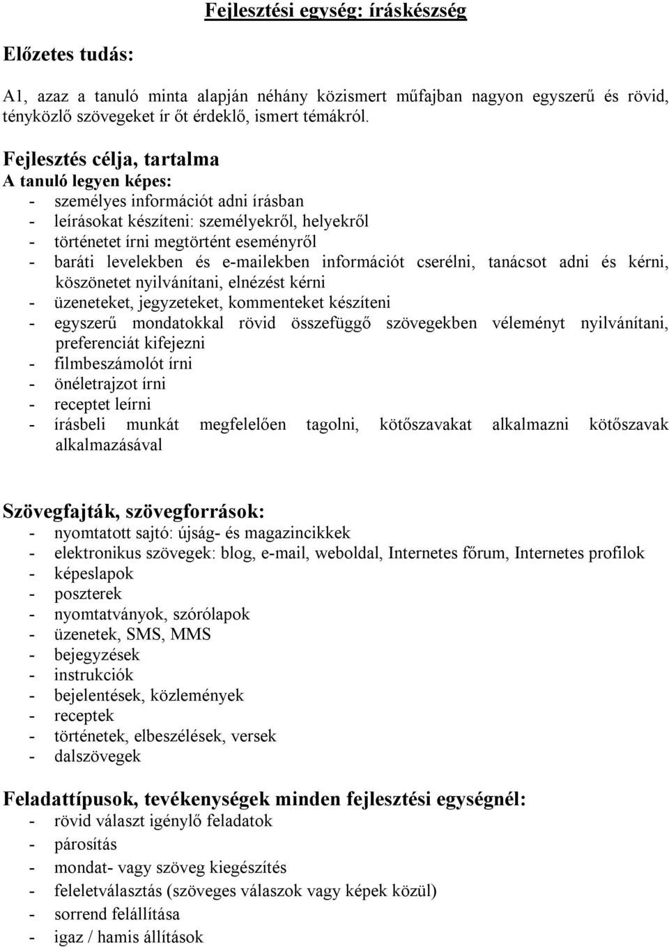 e-mailekben információt cserélni, tanácsot adni és kérni, köszönetet nyilvánítani, elnézést kérni - üzeneteket, jegyzeteket, kommenteket készíteni - egyszerű mondatokkal rövid összefüggő szövegekben