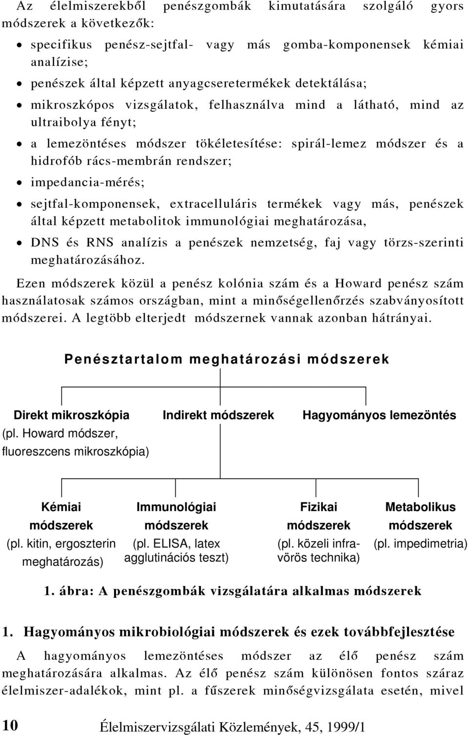 impedancia-mérés; sejtfal-komponensek, extracelluláris termékek vagy más, penészek által képzett metabolitok immunológiai meghatározása, DNS és RNS analízis a penészek nemzetség, faj vagy