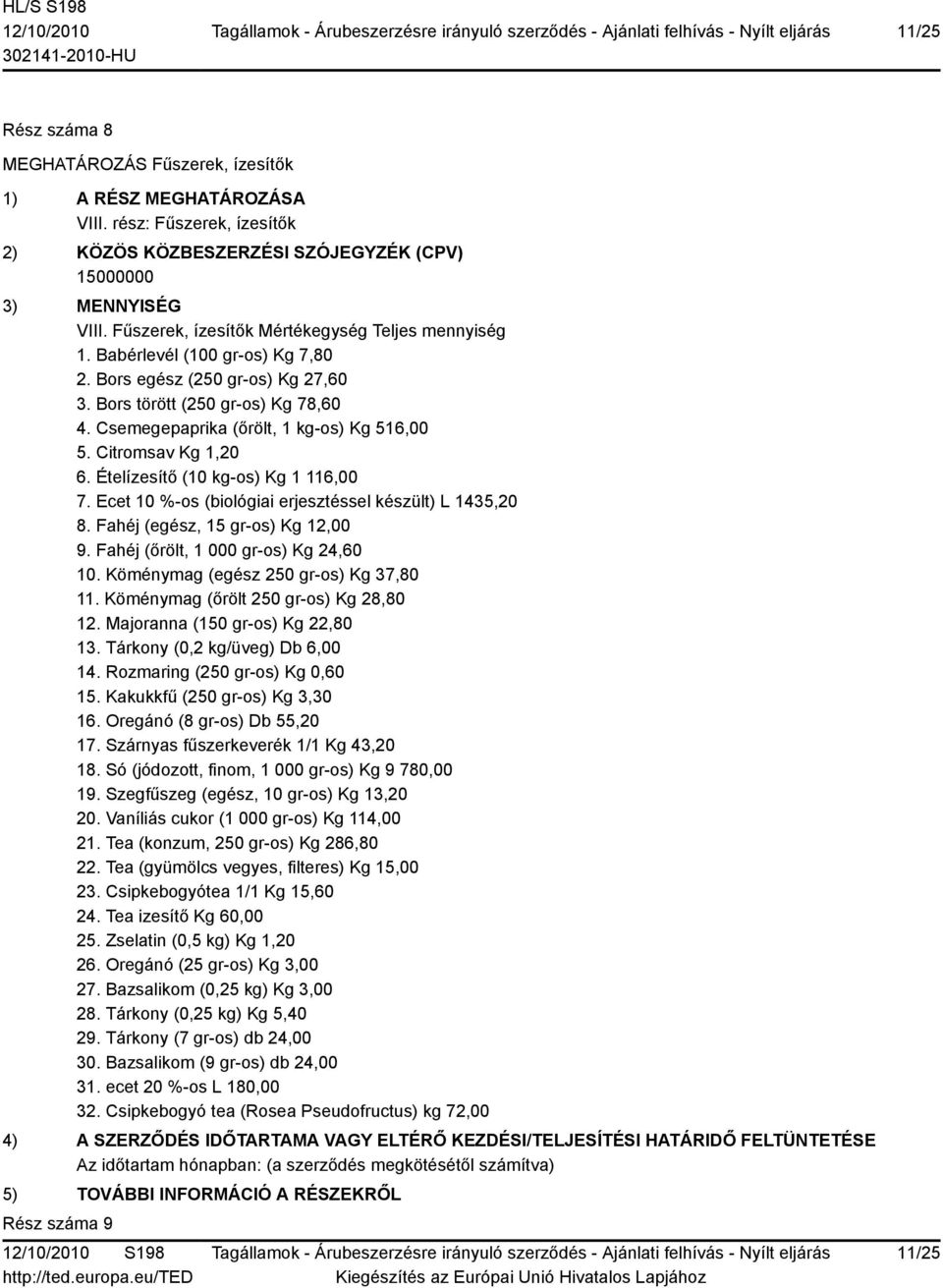 Ecet 10 %-os (biológiai erjesztéssel készült) L 1435,20 8. Fahéj (egész, 15 gr-os) Kg 12,00 9. Fahéj (őrölt, 1 000 gr-os) Kg 24,60 10. Köménymag (egész 250 gr-os) Kg 37,80 11.