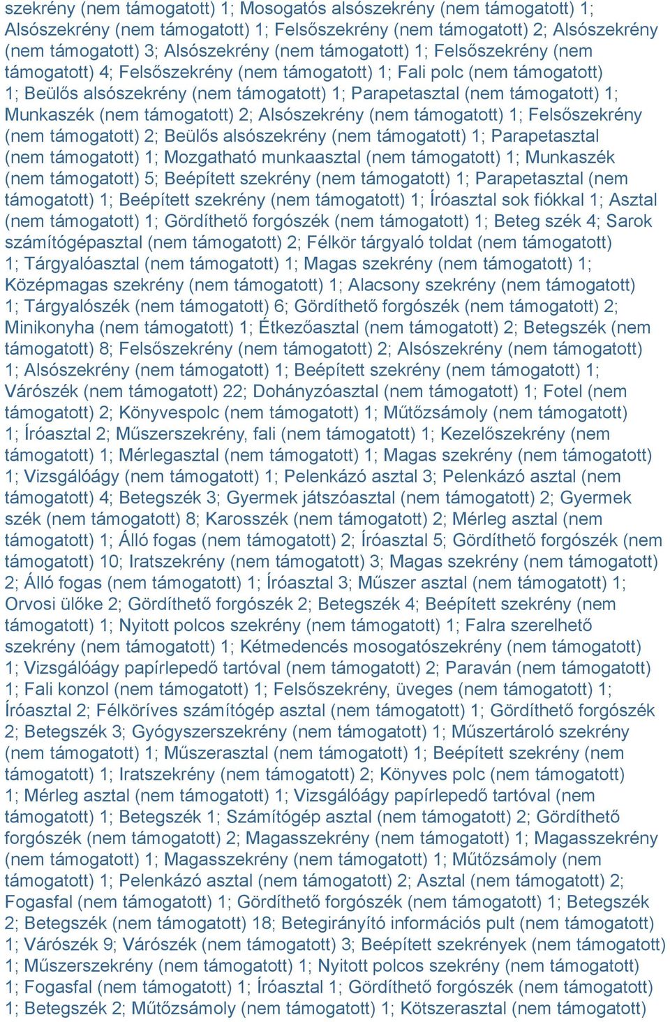 (nem támogatott) 2; Alsószekrény (nem támogatott) 1; Felsőszekrény (nem támogatott) 2; Beülős alsószekrény (nem támogatott) 1; Parapetasztal (nem támogatott) 1; Mozgatható munkaasztal (nem