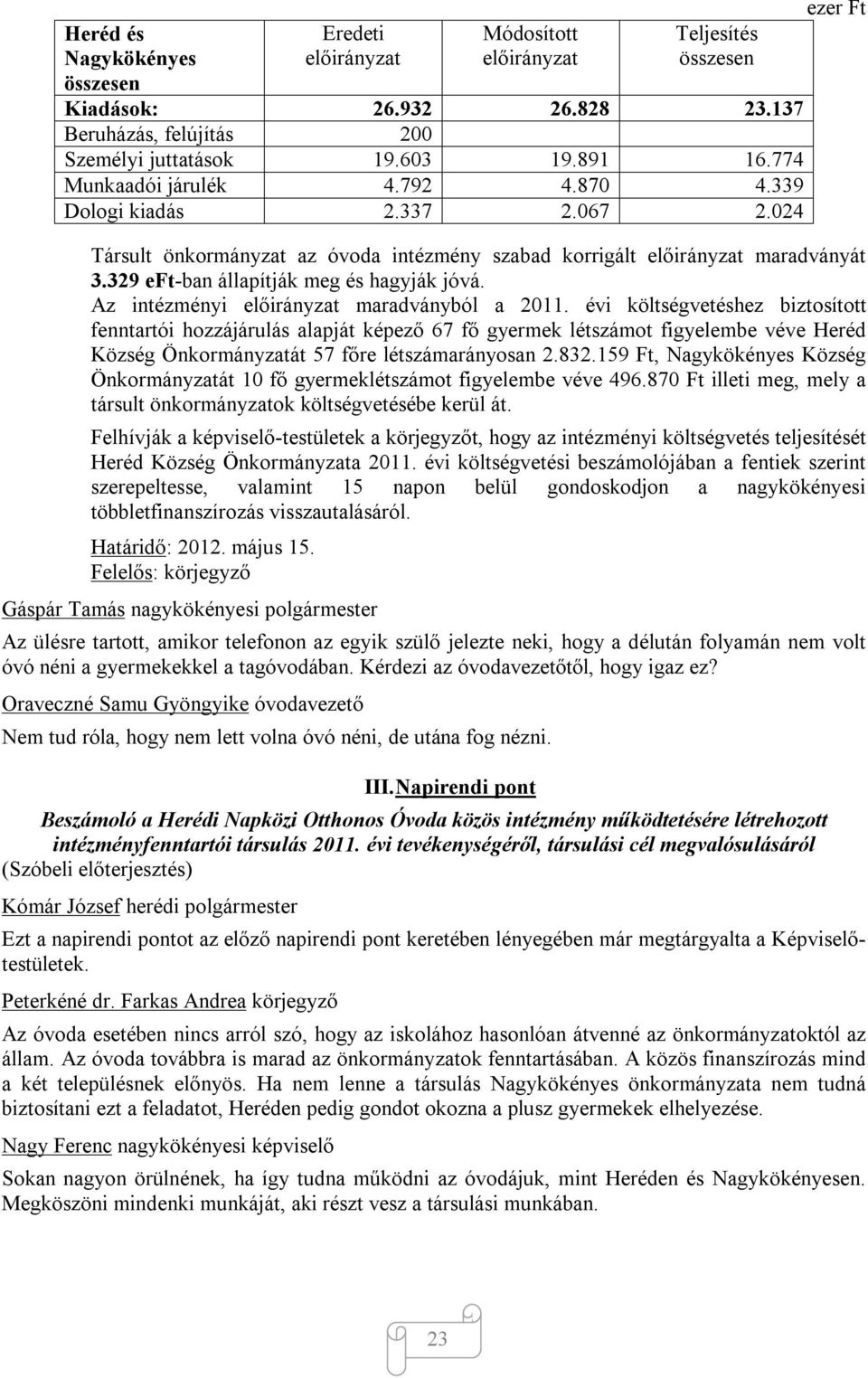 329 eft-ban állapítják meg és hagyják jóvá. Az intézményi előirányzat maradványból a 2011.