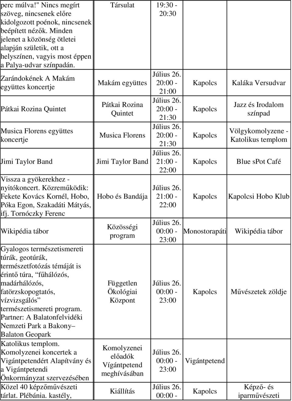 Közreműködik: Fekete Kovács Kornél, Hobo, Póka Egon, Szakadáti Mátyás, ifj.