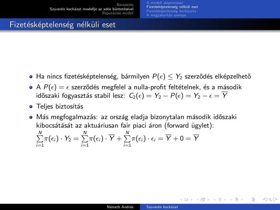 2 P(ɛ) = Y 2 ɛ = Y Teljes biztosítás Más megfogalmazás: az ország eladja bizonytalan második időszaki