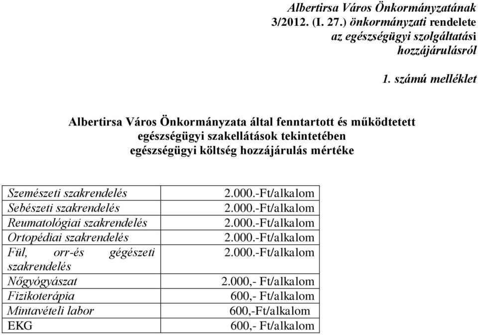 költség hozzájárulás mértéke Szemészeti szakrendelés Sebészeti szakrendelés Reumatológiai szakrendelés Ortopédiai szakrendelés Fül,