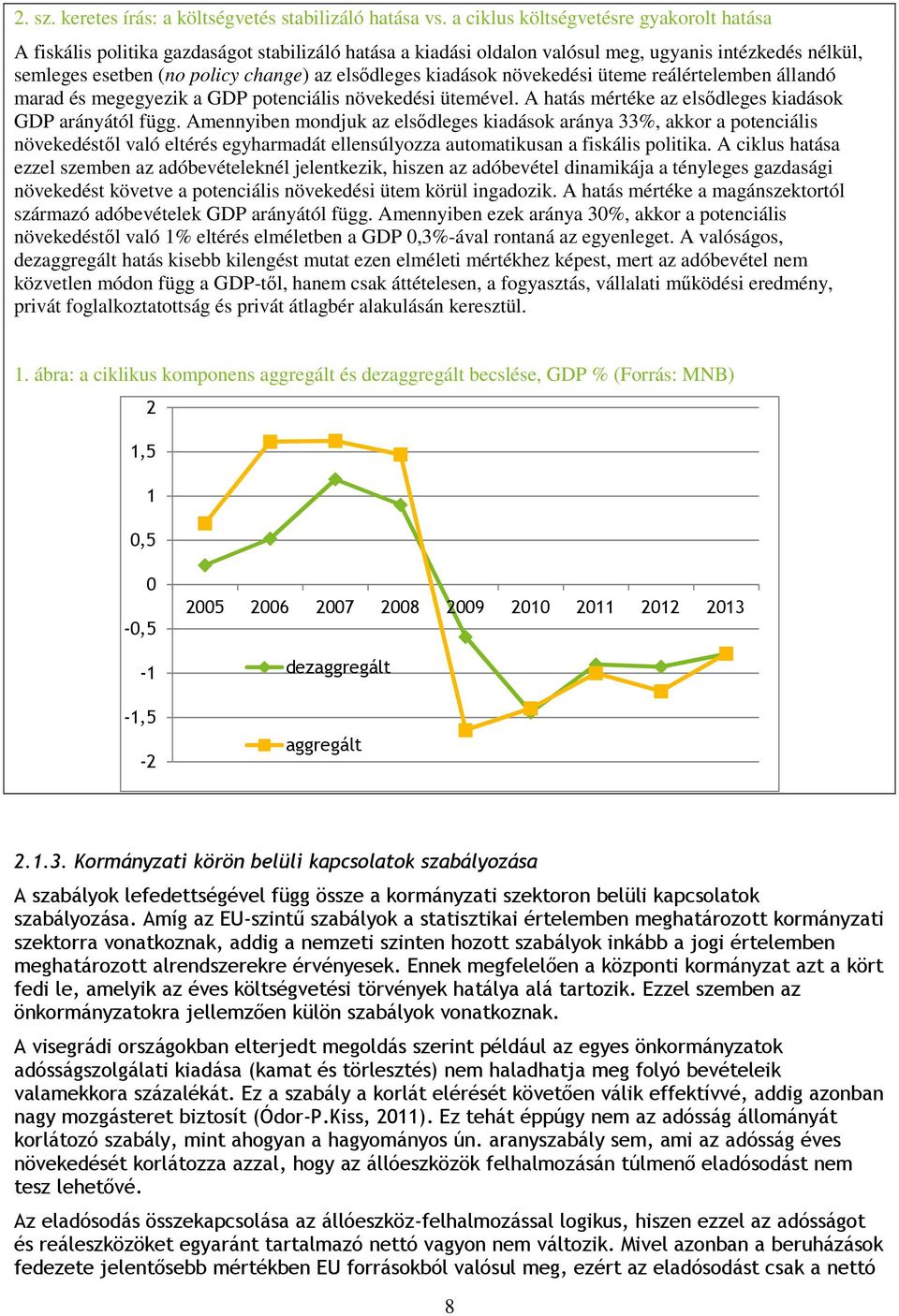 kiadások növekedési üteme reálértelemben állandó marad és megegyezik a GDP potenciális növekedési ütemével. A hatás mértéke az elsődleges kiadások GDP arányától függ.