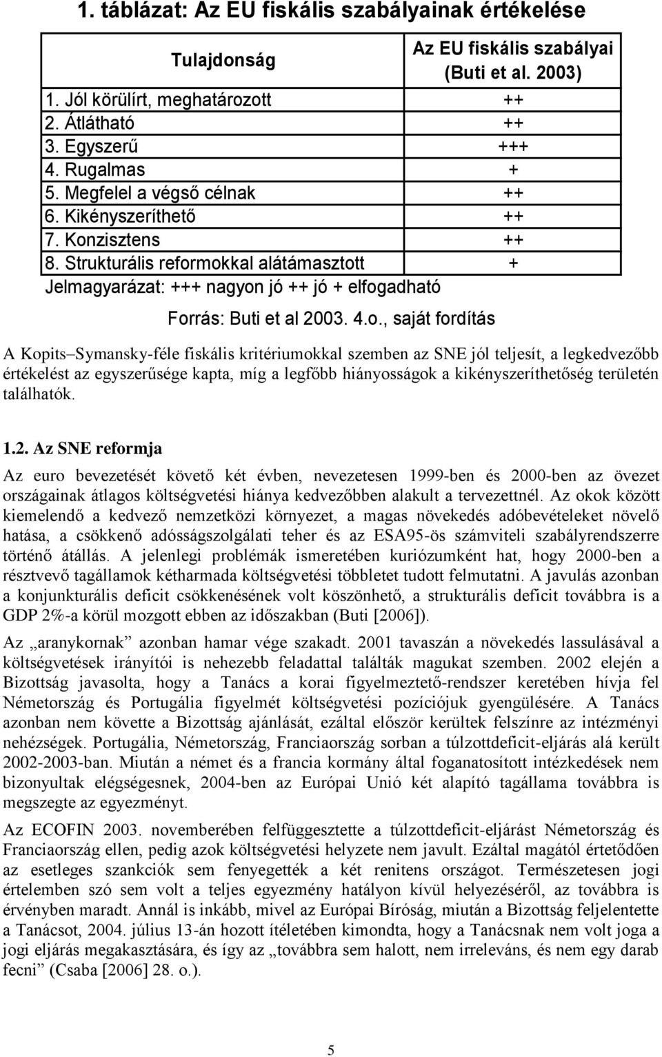 2003) ++ ++ +++ + ++ ++ ++ + A Kopits Symansky-féle fiskális kritériumokkal szemben az SNE jól teljesít, a legkedvezőbb értékelést az egyszerűsége kapta, míg a legfőbb hiányosságok a