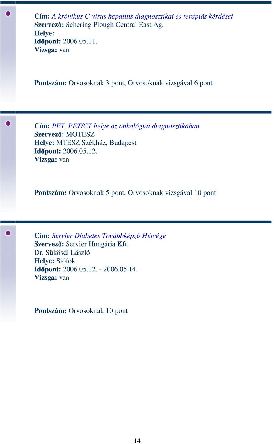 Pontszám: Orvosoknak 3 pont, Orvosoknak vizsgával 6 pont Cím: PET, PET/CT helye az onkológiai diagnosztikában Szervező: MOTESZ