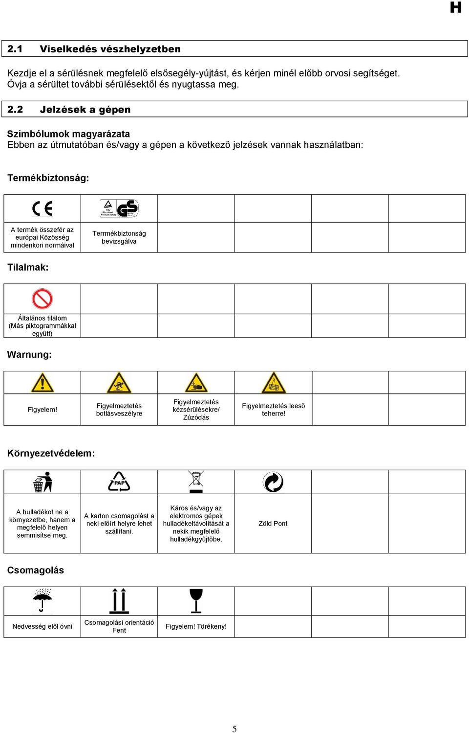 Terrmékbiztonság bevizsgálva Tilalmak: Általános tilalom (Más piktogrammákkal együtt) Warnung: Figyelem!