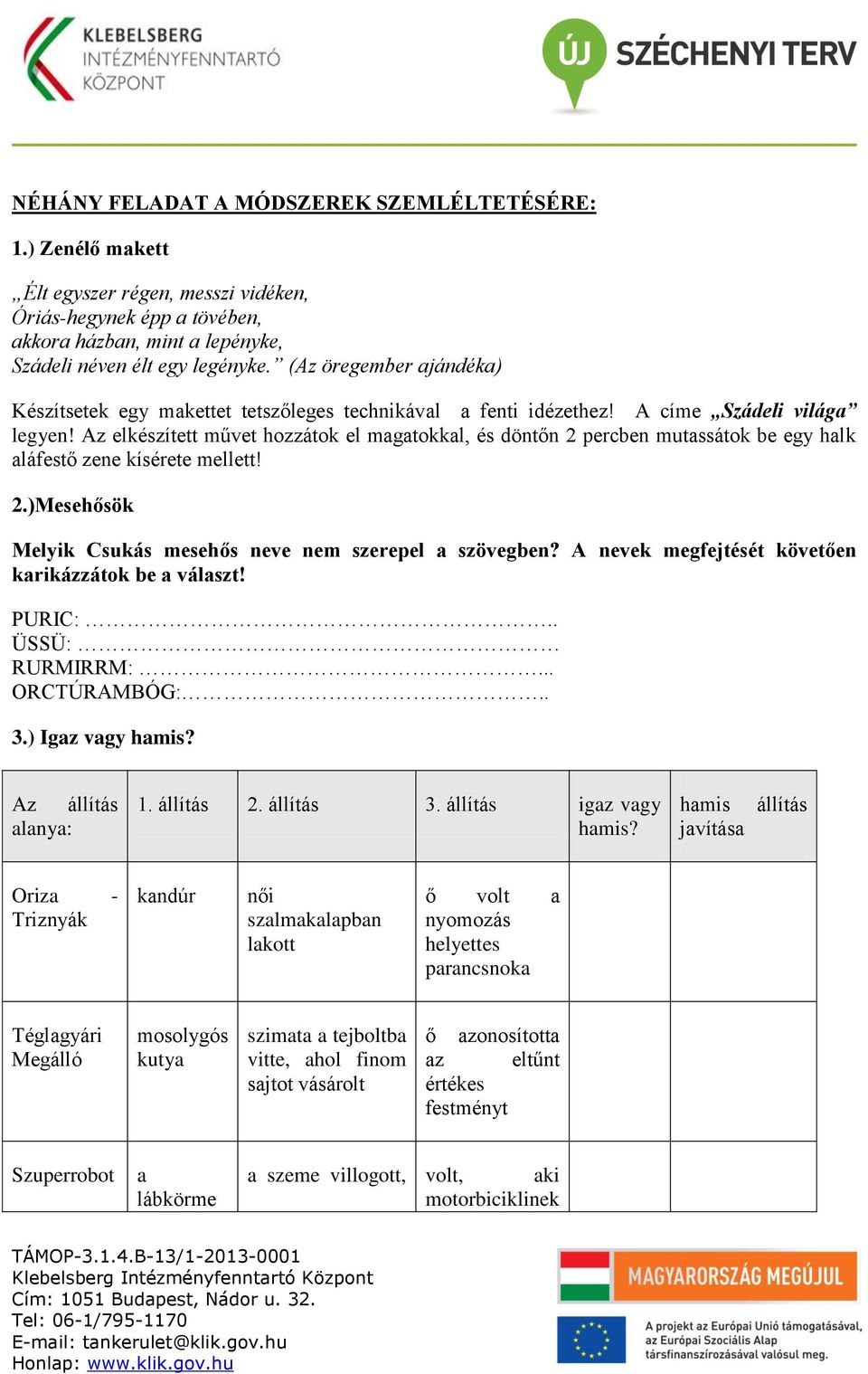 Az elkészített művet hozzátok el magatokkal, és döntőn 2 percben mutassátok be egy halk aláfestő zene kísérete mellett! 2.)Mesehősök Melyik Csukás mesehős neve nem szerepel a szövegben?