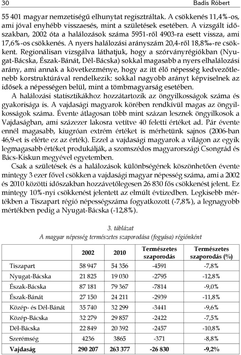 Regionálisan vizsgálva láthatjuk, hogy a szórványrégiókban (Nyugat-Bácska, Észak-Bánát, Dél-Bácska) sokkal magasabb a nyers elhalálozási arány, ami annak a következménye, hogy az itt élő népesség