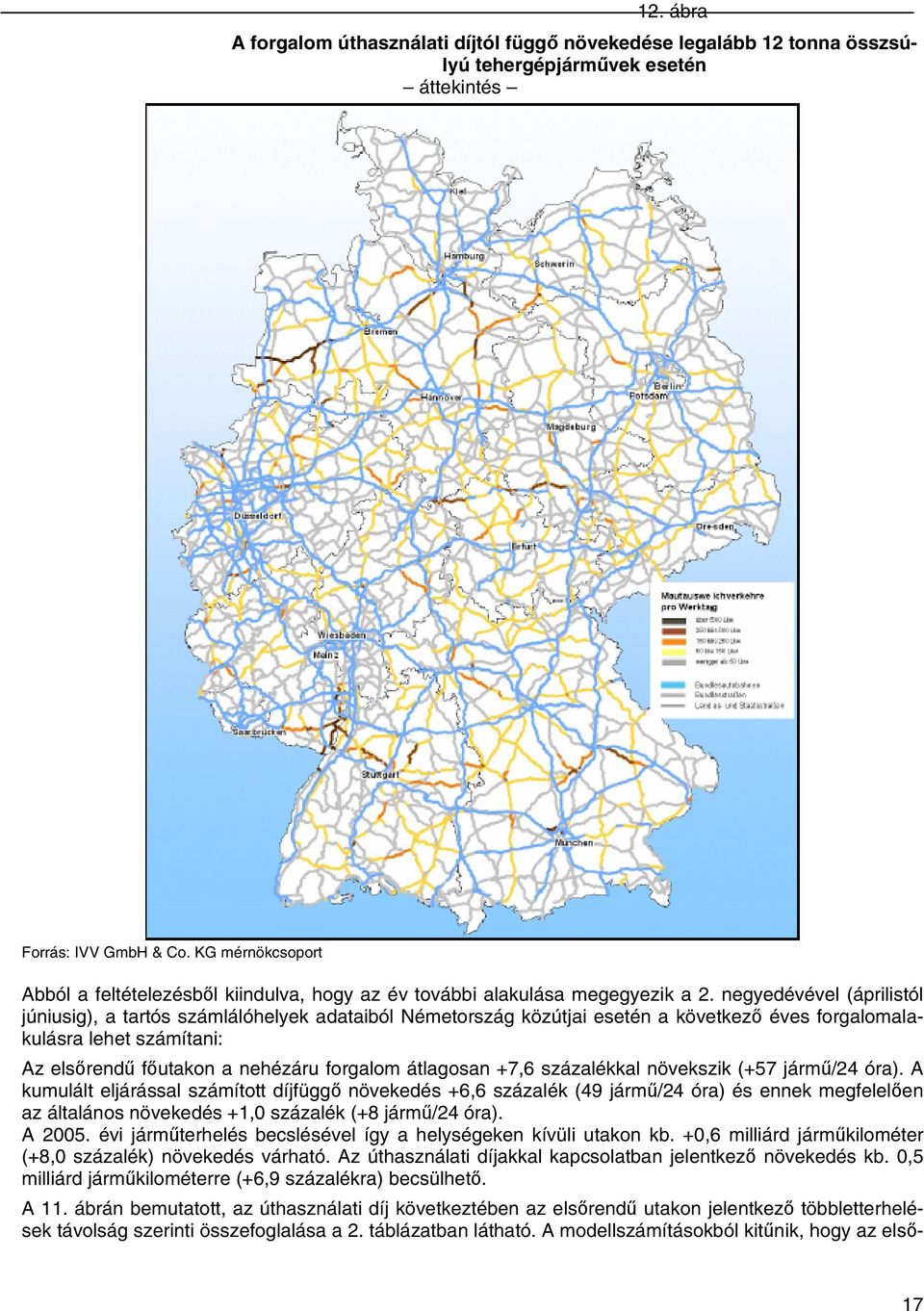 negyedévével (áprilistól júniusig), a tartós számlálóhelyek adataiból Németország közútjai esetén a következő éves forgalomalakulásra lehet számítani: Az elsőrendű főutakon a nehézáru forgalom
