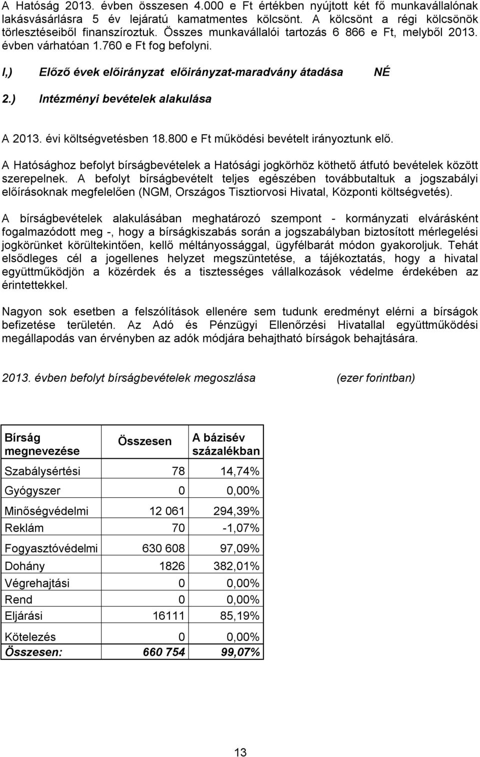 évi költségvetésben 18.800 e Ft működési bevételt irányoztunk elő. A Hatósághoz befolyt bírságbevételek a Hatósági jogkörhöz köthető átfutó bevételek között szerepelnek.