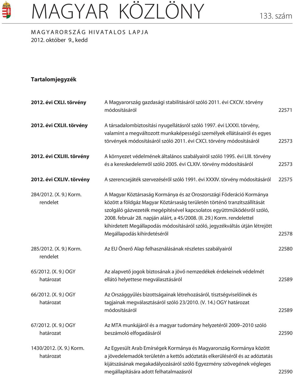 törvény, valamint a megváltozott munkaképességû személyek ellátásairól és egyes törvények módosításáról szóló 2011. évi CXCI. törvény módosításáról 22573 2012. évi CXLIII.