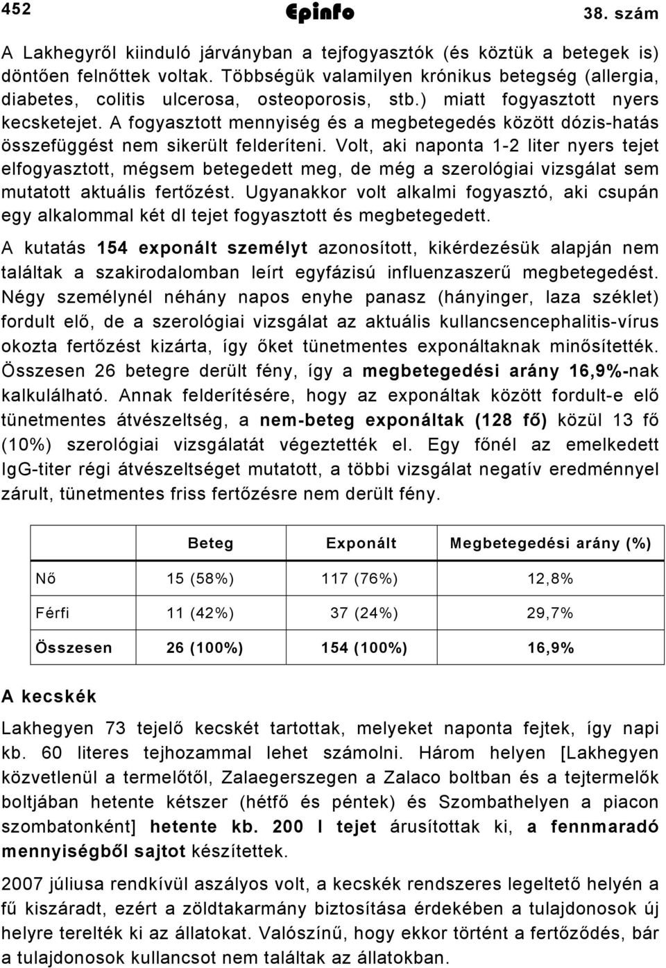 A fogyasztott mennyiség és a megbetegedés között dózis-hatás összefüggést nem sikerült felderíteni.