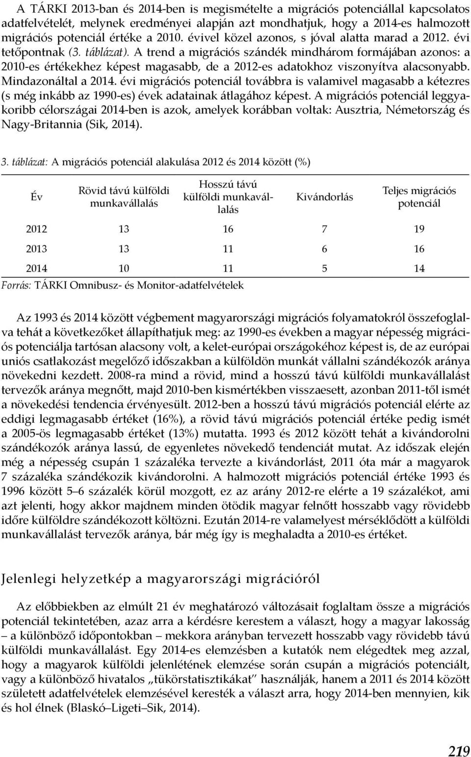 A trend a migrációs szándék mindhárom formájában azonos: a 2010-es értékekhez képest magasabb, de a 2012-es adatokhoz viszonyítva alacsonyabb. Mindazonáltal a 2014.